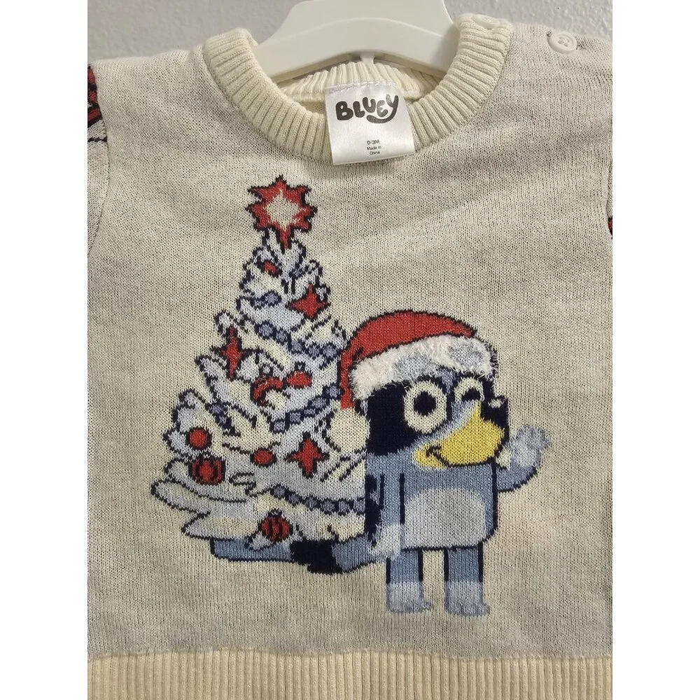 Infant Boys & Girls Off White Bluey Christmas Sweater & Pants Outfit 0-3M NWT